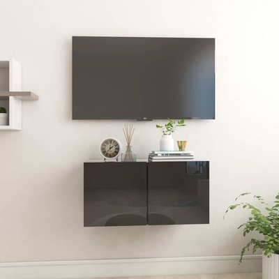 vidaXL Szafka wisząca pod TV, wysoki połysk, czarna, 60x30x30 cm