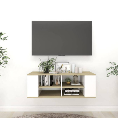 vidaXL Wisząca szafka pod TV, biel i dąb sonoma, 102x35x35 cm