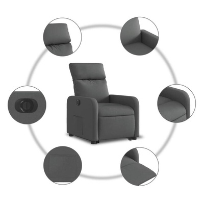 vidaXL Podnoszony fotel masujący, elektryczny, rozkładany, ciemnoszary wariant 23