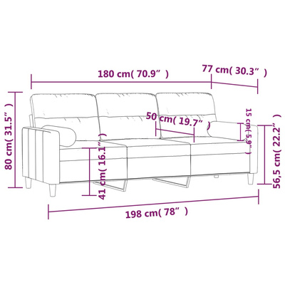 3-osobowa sofa z poduszkami, ciemnoszara, 180 cm, tkanina