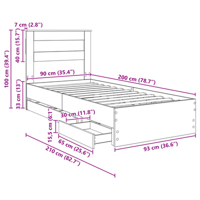 Ramka łóżka Betonowy szary 90 x 200 cm Drewno inżynieryjne