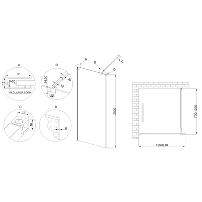 Kabina walk-in ii 110x200cm transp 8mm shiny-glass chrom AK-32-112-S Invena