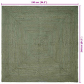 Dywany pokojowe Kwadrat Oliwkowy zielony 240 x 240 cm Juta