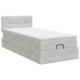 Łóżko ottoman z materacem jasnoszary 90 x 190 cm Welur