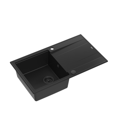 EVAN 111 GraniteQ zlewozmywak z syfonem Push 2 Open 1-komorowy z/o (860x500x210) pure carbon / elementy pure carbon