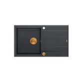 EVAN 111 GraniteQ zlewozmywak z syfonem i zaślepką 1-komorowy z/o (860x500x210) black diamond / elementy miedziane
