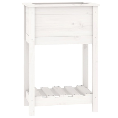 vidaXL Donica z półką, biała, 54x34,5x81 cm, lite drewno sosnowe