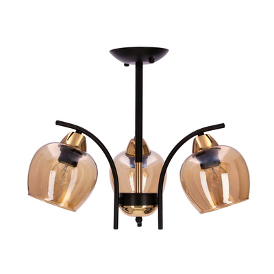 MERRA lampa wiszaca czarny 3x40W E27 klosz bursztynowy  33-35318