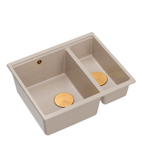 Zlewozmywak granitowy LOGAN 150 – półtorakomorowy, podwieszany, pearl beige/elementy miedziane, Quadron