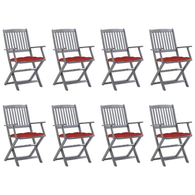 vidaXL Składane krzesła ogrodowe z poduszkami, 8 szt., drewno akacjowe