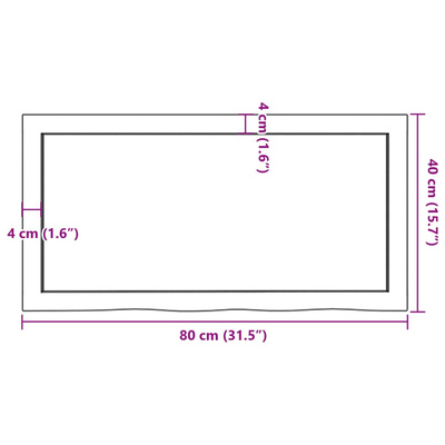 Półka, 80x40x(2-4) cm, surowe lite drewno dębowe