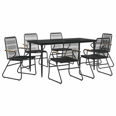 7-częściowy zestaw mebli ogrodowych, czarny, rattan PVC