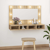Szafka z lustrem i oświetleniem LED, dąb sonoma, 90x31,5x62 cm