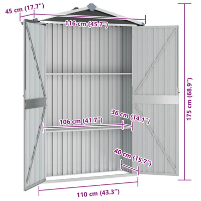 Szopa ogrodowa, antracyt, 116x45x175 cm, stal galwanizowana