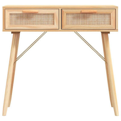 vidaXL Stolik konsolowy, brązowy, 80x30x75 cm, lita sosna i rattan
