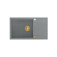 EVAN 136 XL GraniteQ zlewozmywak z syfonem Push To Open 1-komorowy z/o (860x500x210; kom. 420x490) silver stone / elementy złote