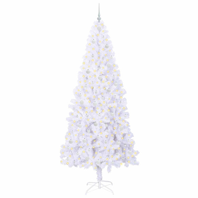 Sztuczna choinka z 300 diodami LED Biały 240 cm PVC i stal