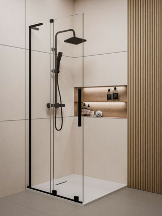 KABINA WALK-IN PRZESUWNA 100 CM, TRANSP 8 MM, CZARNY