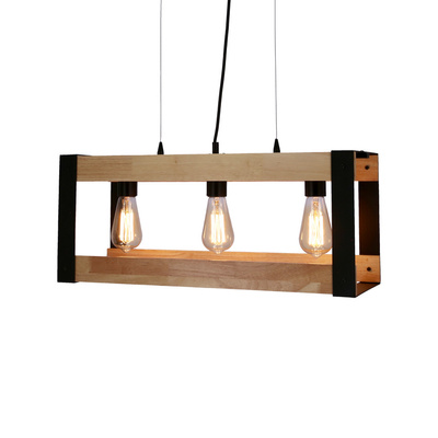 Lampa wisząca czarna metalowa + drewno 3xE27 Varna 33-79077