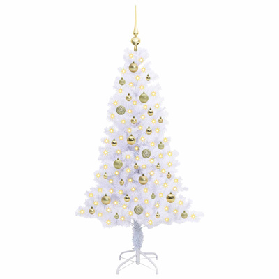 Sztuczna choinka z 150 diodami LED Biały 150 cm PVC i Stal