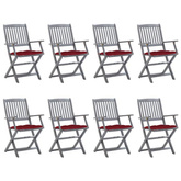 vidaXL Składane krzesła ogrodowe z poduszkami, 8 szt., drewno akacjowe