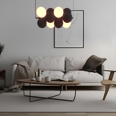 Lampa wisząca Szklana 4 kule Świetlne oraz 8 kul dzwiękochłonnych Szarych 4xG9 65cm Abruzzo Vino