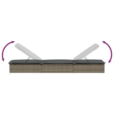 vidaXL Leżak z poduszką, 1 szt., szary, 201x55x62 cm, polirattan