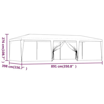 vidaXL Namiot imprezowy z 8 ścianami z siatki, czerwony, 9x4 m, HDPE