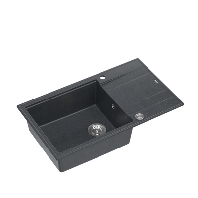 EVAN 136 XL GraniteQ zlewozmywak z syfonem Push To Open 1-komorowy z/o (860x500x210; kom. 420x490) black diamond / elementy stalowe