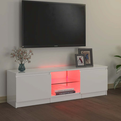 Szafka pod TV z oświetleniem LED, biała, połysk, 120x30x36 cm