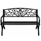 Ławka Ogrodowa Taras Ogród Parkowa Metalowa Oparcie Zdobiona Czarna 127 cm