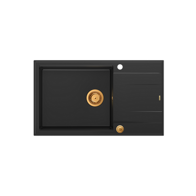 EVAN 136 XL GraniteQ zlewozmywak z syfonem Push To Open 1-komorowy z/o (860x500x210; kom. 420x490) pure carbon / elementy miedziane