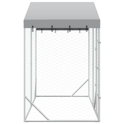 vidaXL Kojec dla psa, z dachem, srebrny, 3x1,5x2,5 m, stal