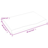 Półka, brązowa, 60x40x(2-4) cm, lakierowane lite drewno dębowe