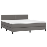 Łóżko kontynentalne z materacem i LED, szara ekoskóra 180x200cm vidaXL