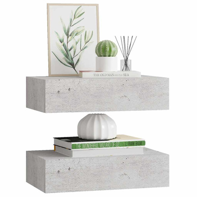 vidaXL Półki ścienne z szufladą, 2 szt., szare, 40x23,5x10 cm, MDF