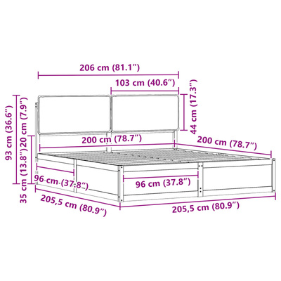 Ramka łóżka z tapicerowanym wezgłowiem Jasnoszary 200 x 200 cm