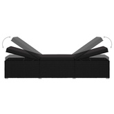 vidaXL Leżak ogrodowy z poduszką, polirattan, czarny