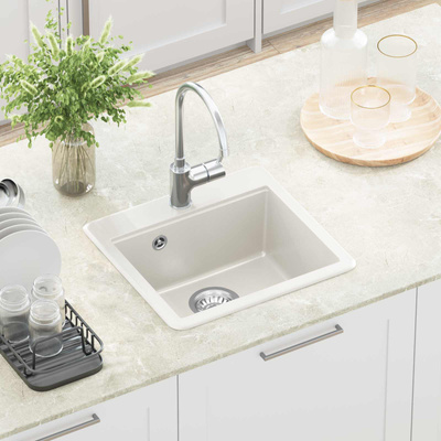 Zlew 80% Kwarc i 20% Żywica 470 x 440 mm Biały