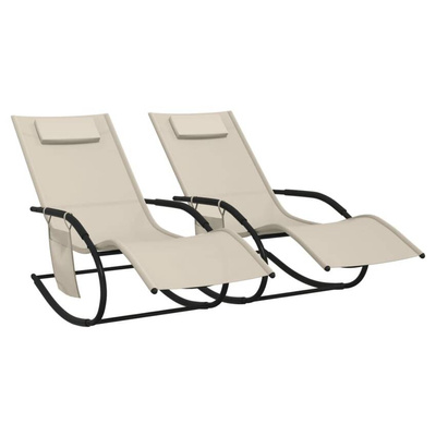 vidaXL Leżaki, bujane, 2 szt., stal i tworzywo textilene, kremowe