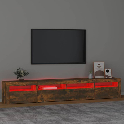vidaXL Szafka pod TV z oświetleniem LED, przydymiony dąb, 240x35x40 cm