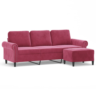 3-osobowa sofa z podnóżkiem winna czerwień 180 cm, aksamit