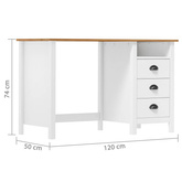 vidaXL Biurko Hill z 3 szufladami, 120x50x74 cm, lita sosna