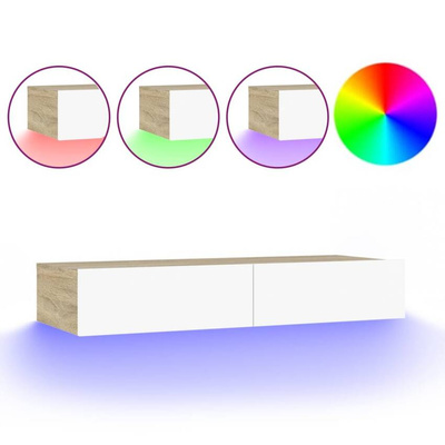 vidaXL Szafka pod TV z LED, biel i dąb sonoma, 90x35x15,5 cm