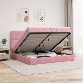 Łóżko ottoman z materacem różowy 200 x 200 cm Welur