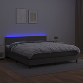 Łóżko kontynentalne z materacem i LED, szara ekoskóra 180x200cm vidaXL