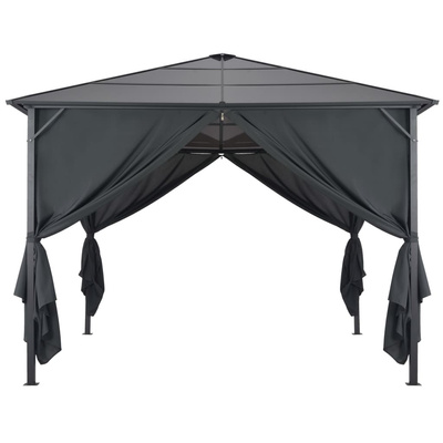 Altana ogrodowa z zasłonami, aluminiowa, 3 x 3 m, czarna