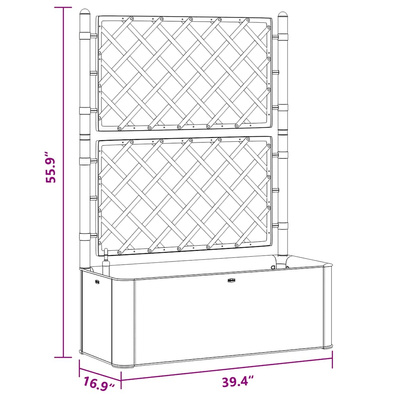 Podwyższona donica z treliażem i systemem podlewania, szara