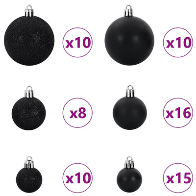 Zestaw Bombek Choinkowych 120 pcs Czarny Z tworzywa sztucznego