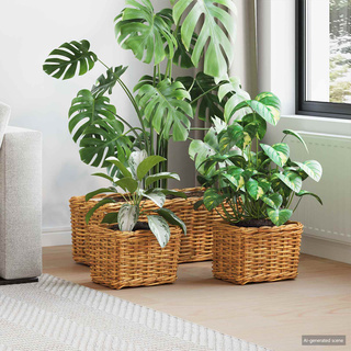 Kosz na rośliny 3 szt. Naturalny Brąz Rattan Kubu